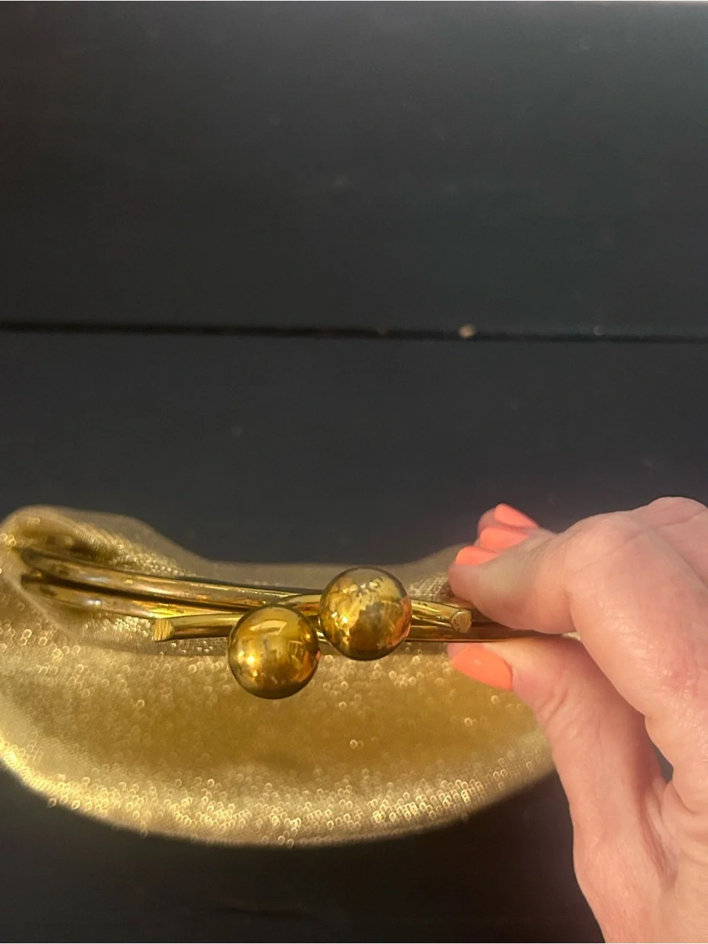 Vintage Gold Lame Kiss Lock Evening Clutch Purse Metallic Formal Wedding Handbag